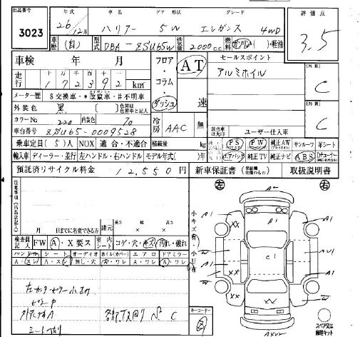 Аукционный лист TOYOTA HARRIER 2014
