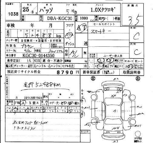 Аукционный лист TOYOTA PASSO 2013