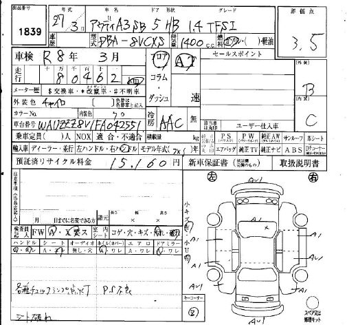 Аукционный лист AUDI A3 2015
