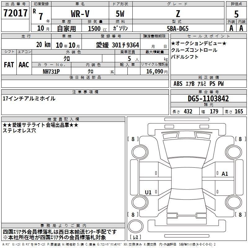 Аукционный лист HONDA WR-V 2025