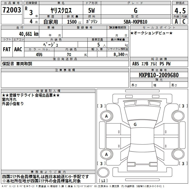 Аукционный лист TOYOTA YARIS CROSS 2021