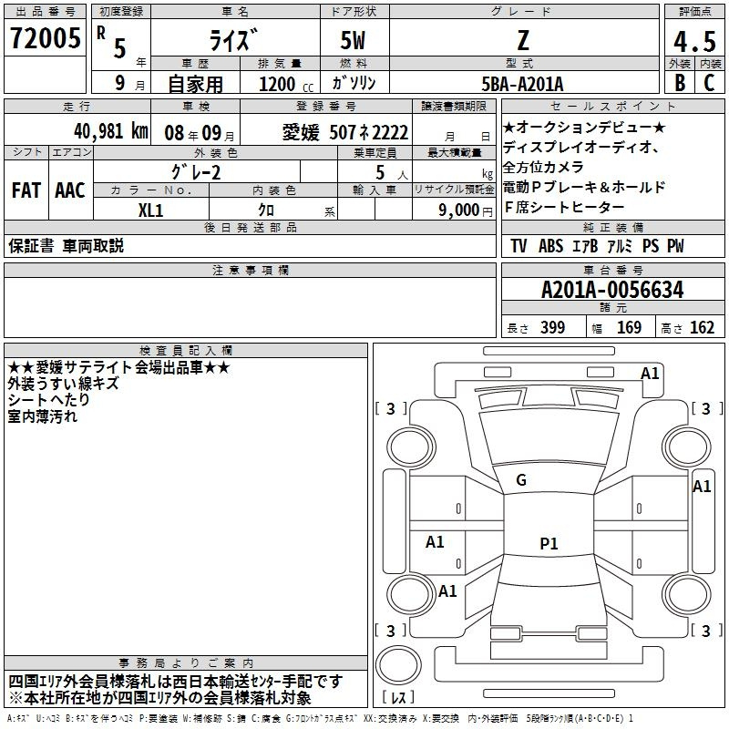 Аукционный лист TOYOTA RAIZE 2023