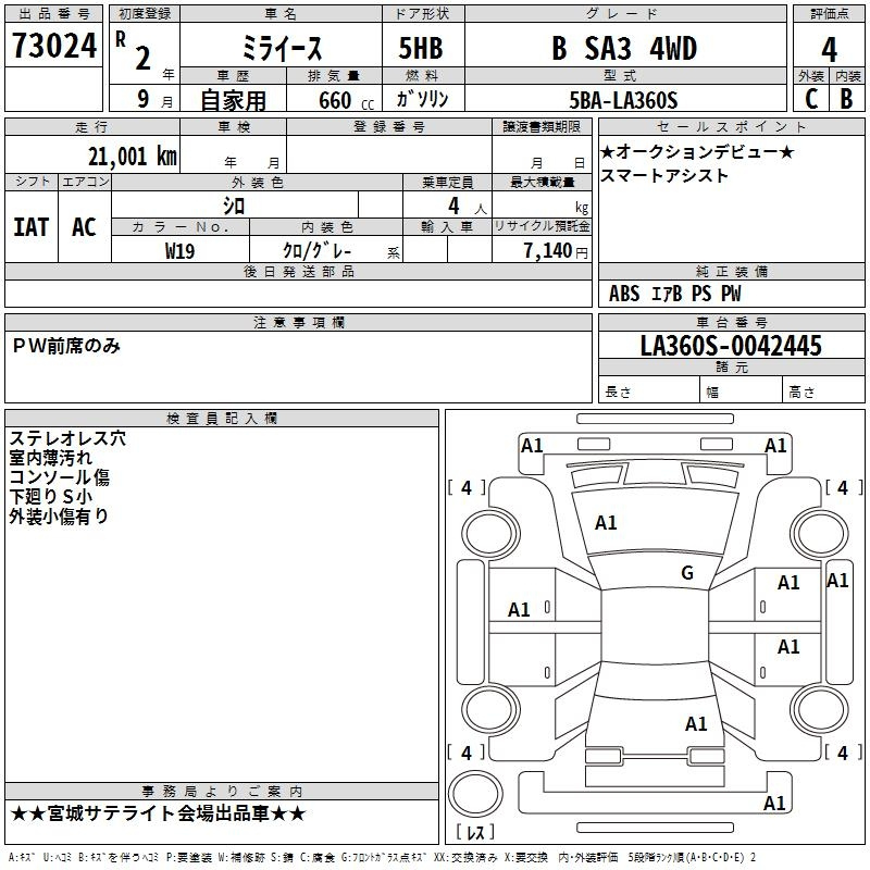 Аукционный лист DAIHATSU MIRA E S 2020