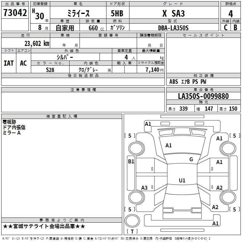 Аукционный лист DAIHATSU MIRA E S 2018