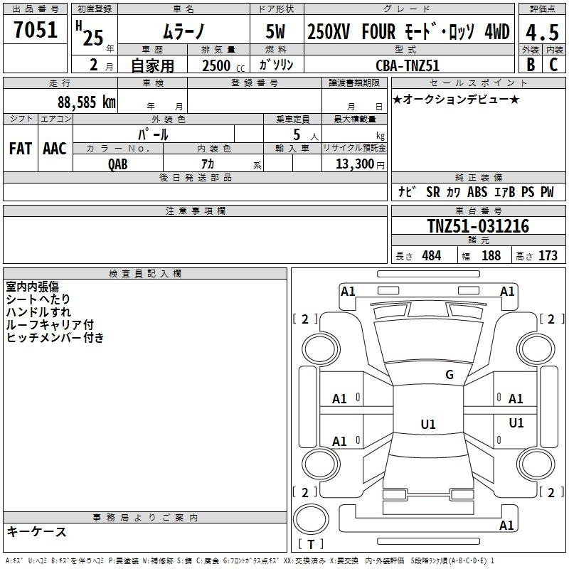 Аукционный лист NISSAN MURANO 2013