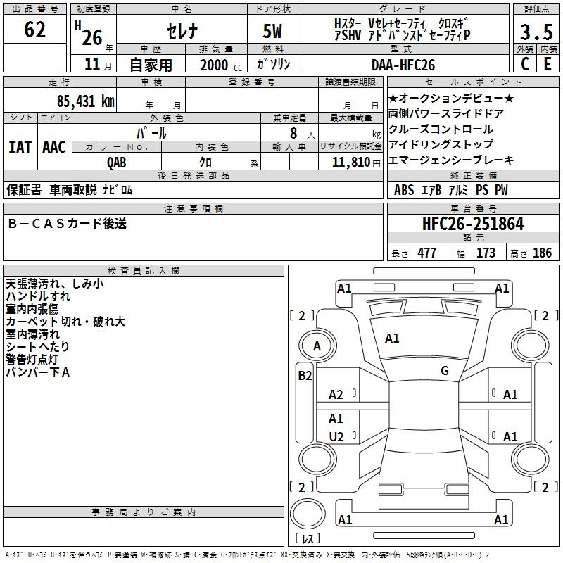 Аукционный лист NISSAN SERENA 2014