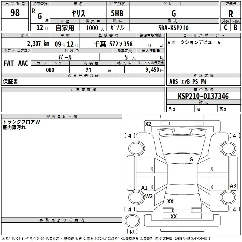 Аукционный лист TOYOTA YARIS 2024