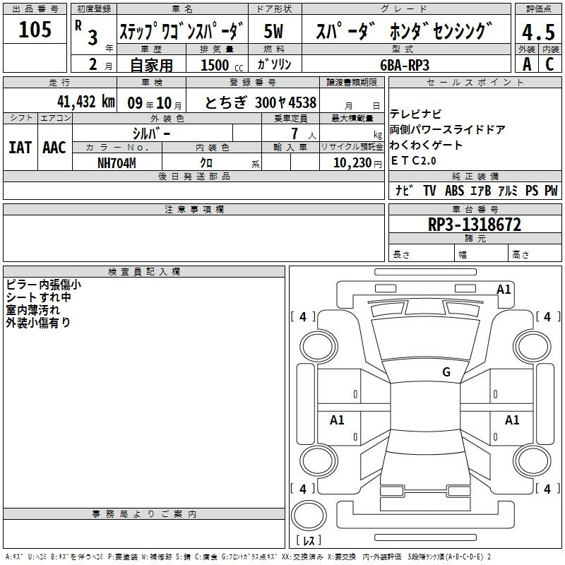 Аукционный лист HONDA STEP WAGON 2021