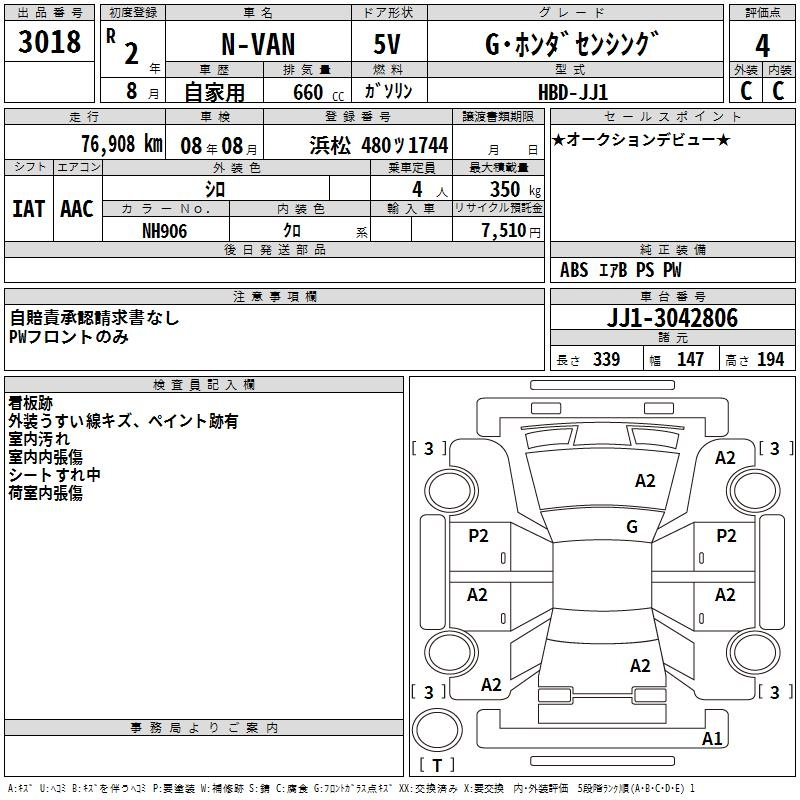 Аукционный лист HONDA N VAN 2020