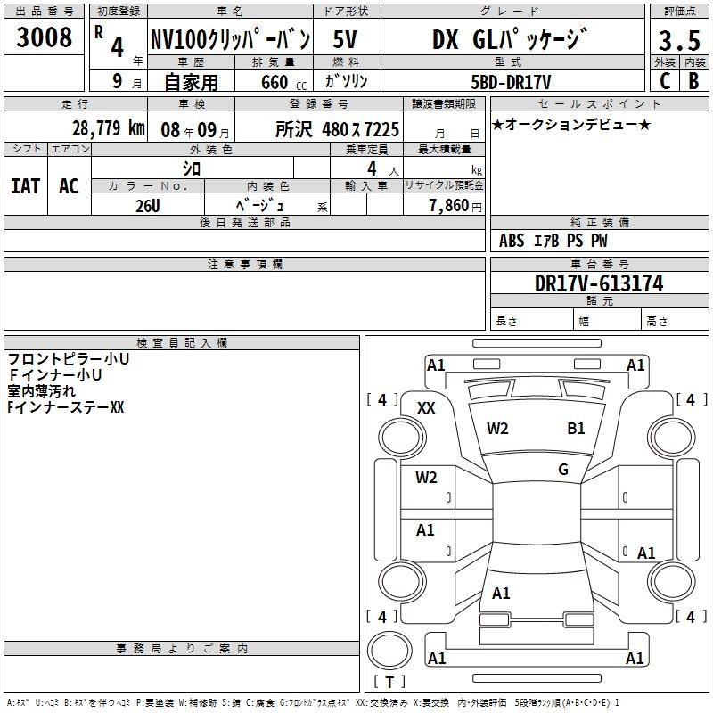 Аукционный лист NISSAN CLIPPER VAN 2022