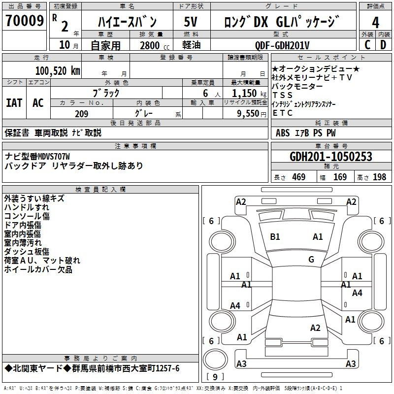 Аукционный лист TOYOTA HIACE VAN 2020