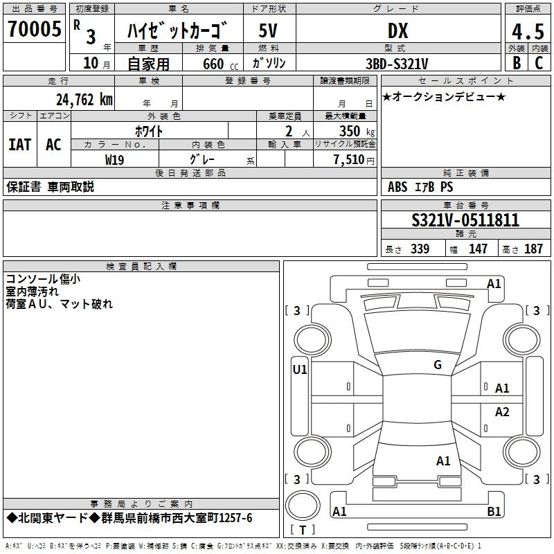Аукционный лист DAIHATSU HIJET VAN 2021