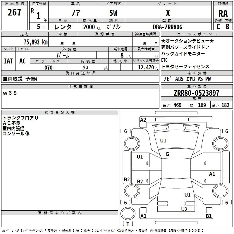 Аукционный лист TOYOTA NOAH 2019