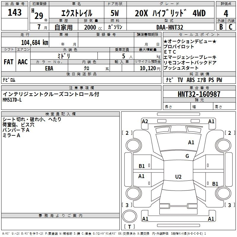 Аукционный лист NISSAN X-TRAIL 2017