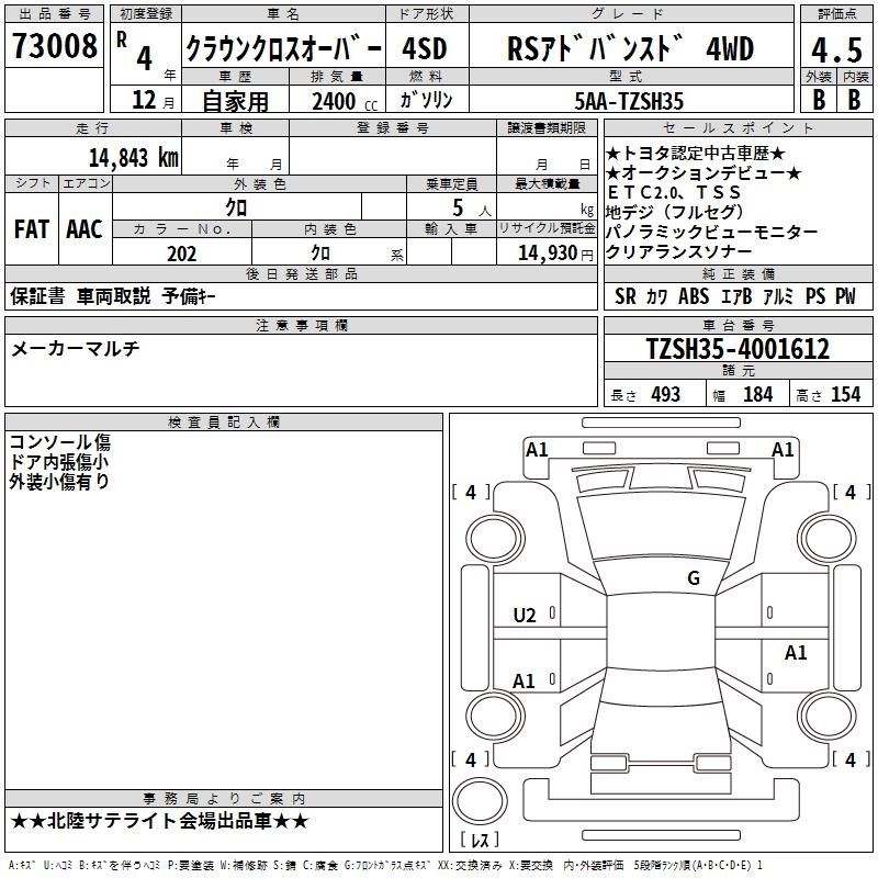 Аукционный лист TOYOTA CROWN CROSSOVER 2022