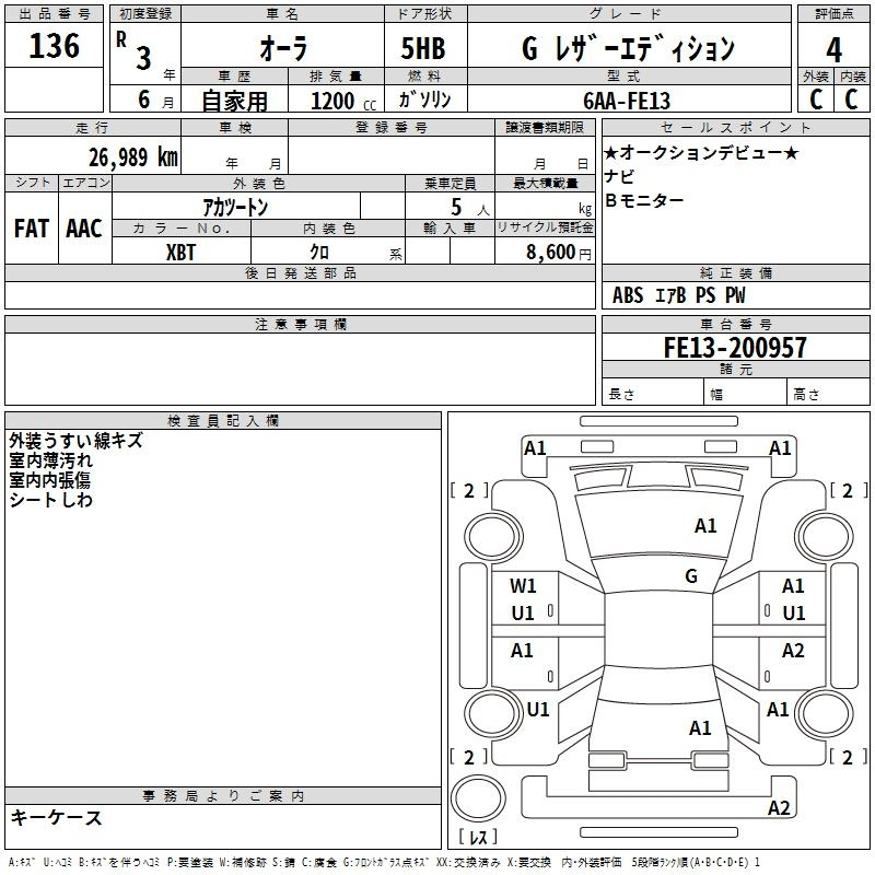 Аукционный лист NISSAN AURA 2021