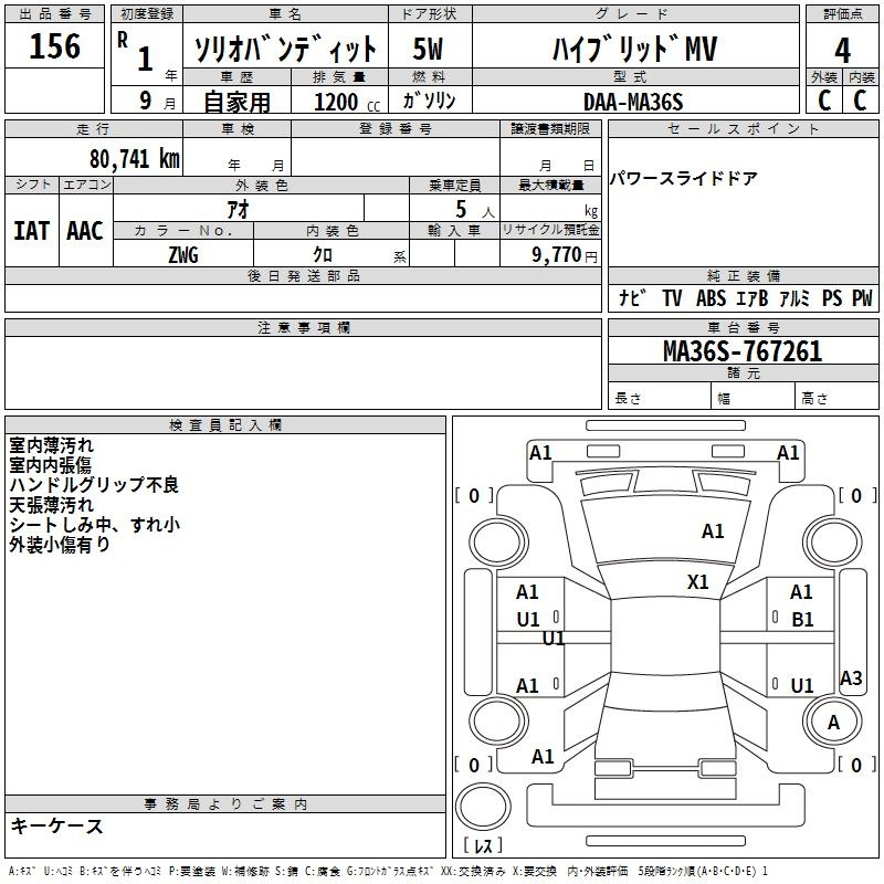 Аукционный лист SUZUKI SOLIO 2019