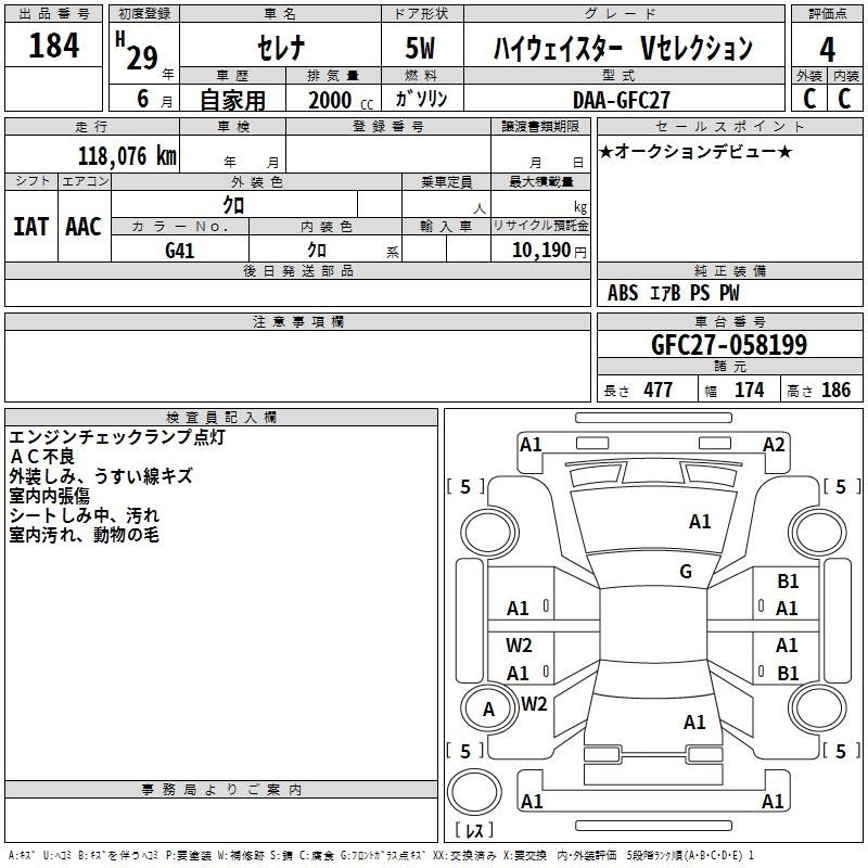 Аукционный лист NISSAN SERENA 2017