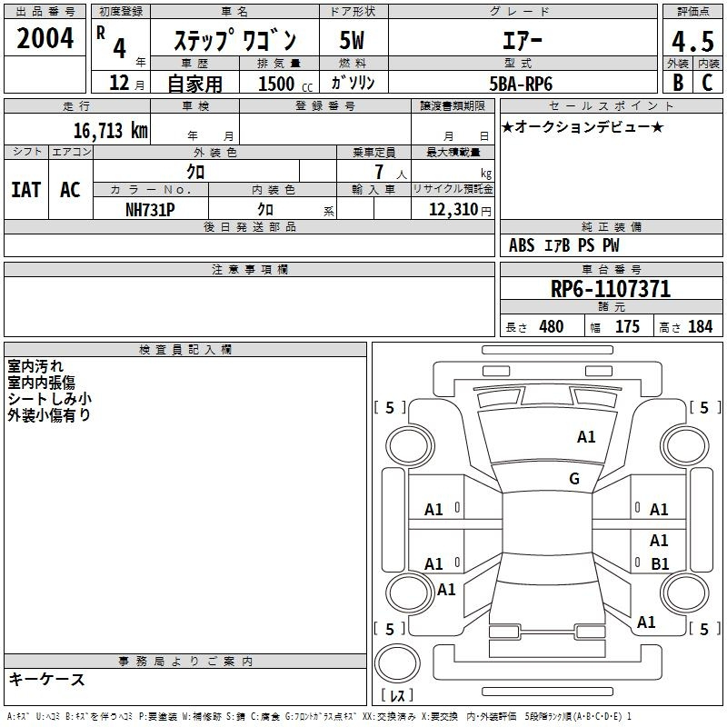 Аукционный лист HONDA STEP WAGON 2022