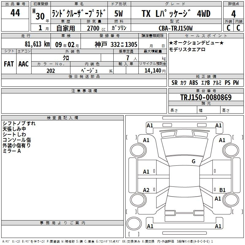 Аукционный лист TOYOTA LAND CRUISER PRADO 2018