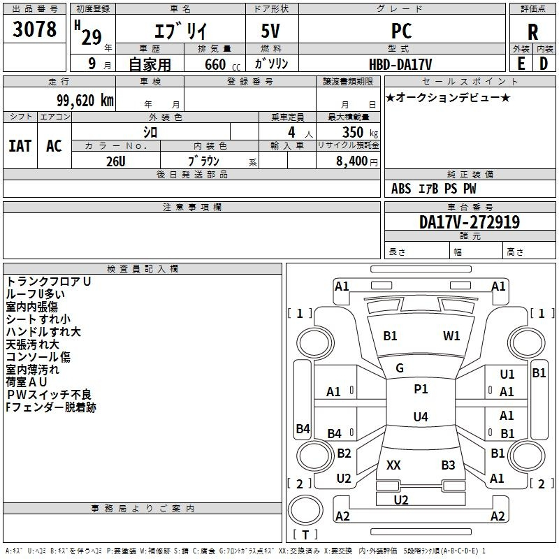 Аукционный лист SUZUKI EVERY 2017