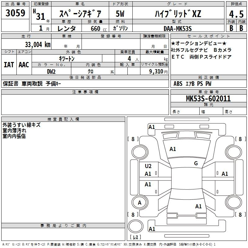 Аукционный лист SUZUKI SPACIA GEAR 2019