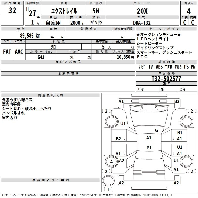 Аукционный лист NISSAN X-TRAIL 2015