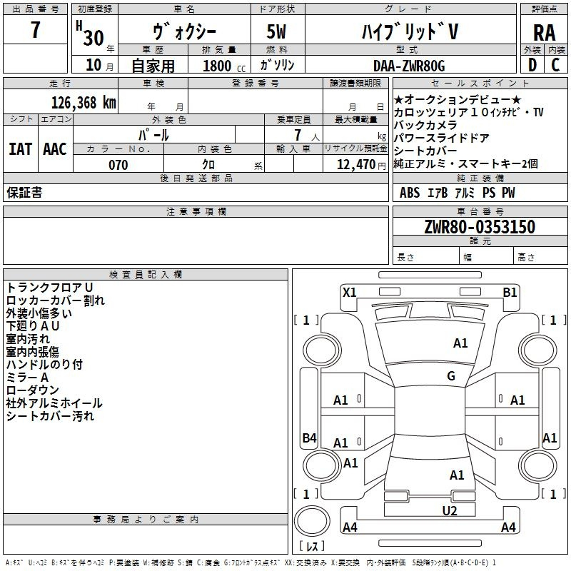Аукционный лист TOYOTA VOXY 2018