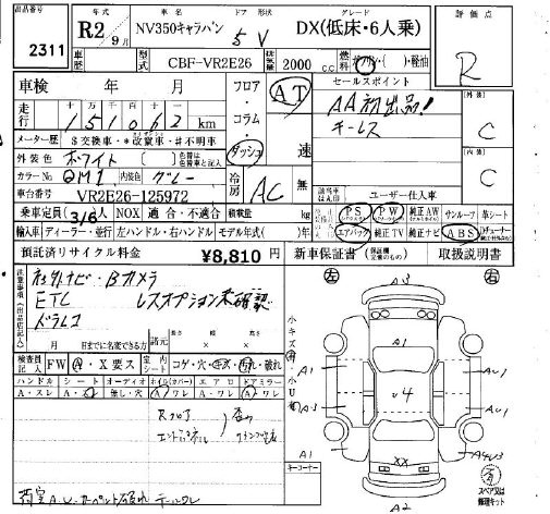 Аукционный лист NISSAN CARAVAN VAN 2020