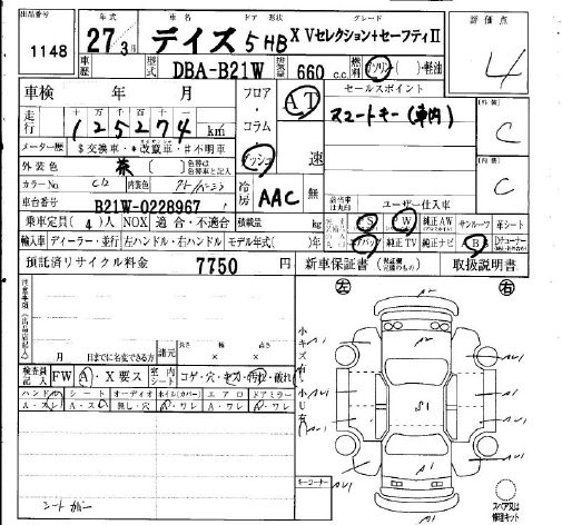 Аукционный лист NISSAN DAYZ 2015