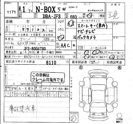 Аукционный лист HONDA N BOX 2019
