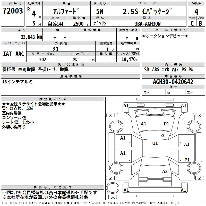 Аукционный лист TOYOTA ALPHARD 2022