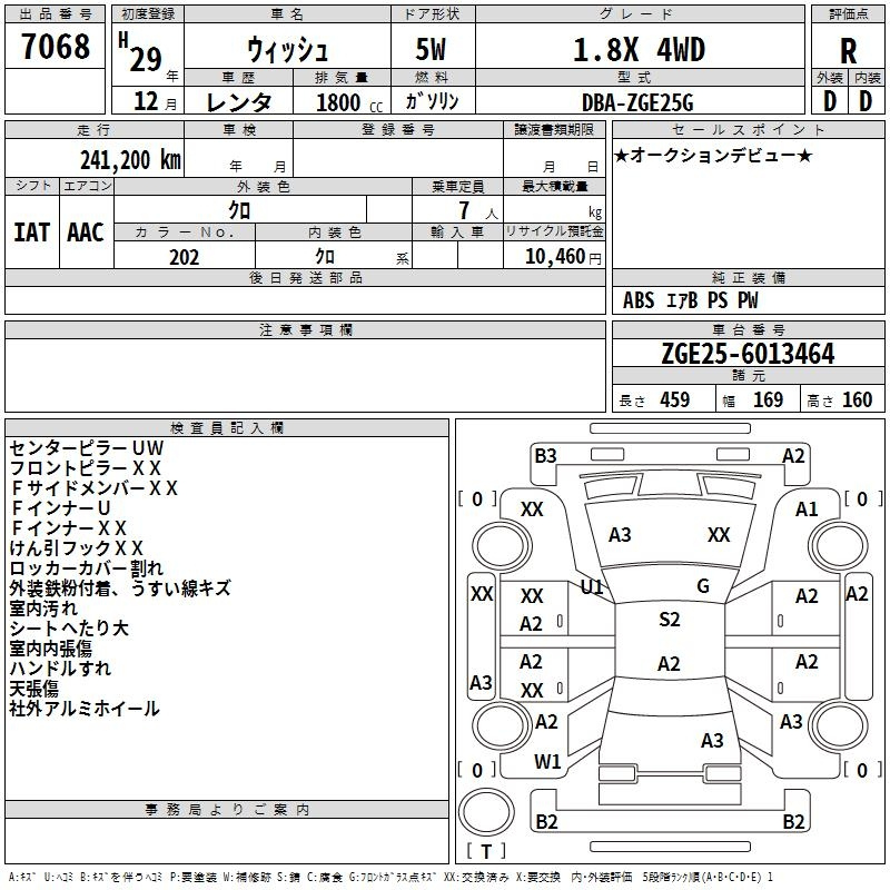 Аукционный лист TOYOTA WISH 2017