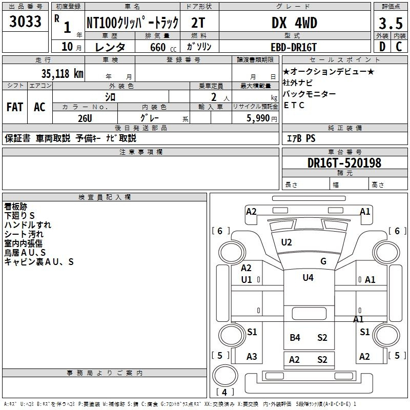 Аукционный лист NISSAN CLIPPER TRUCK 2019