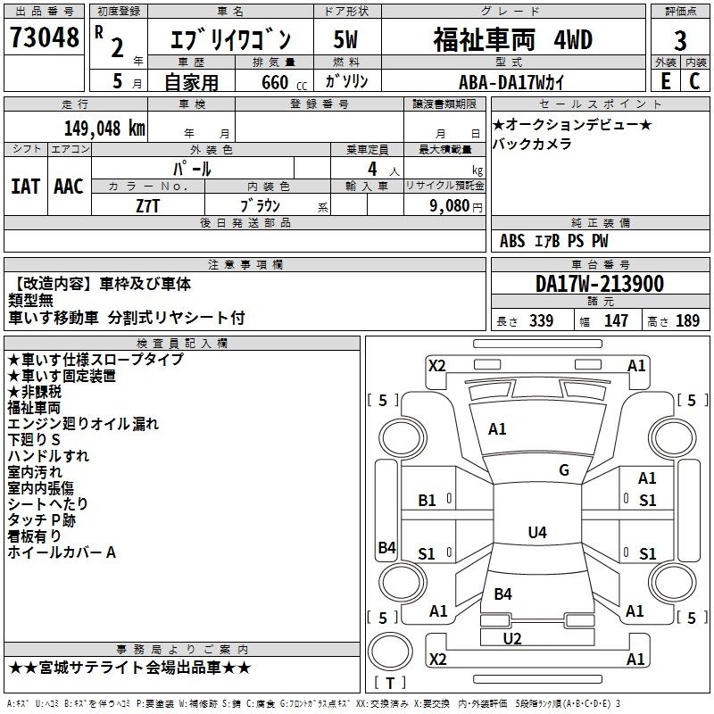 Аукционный лист SUZUKI EVERY WAGON 2020