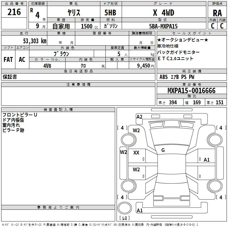 Аукционный лист TOYOTA YARIS 2022
