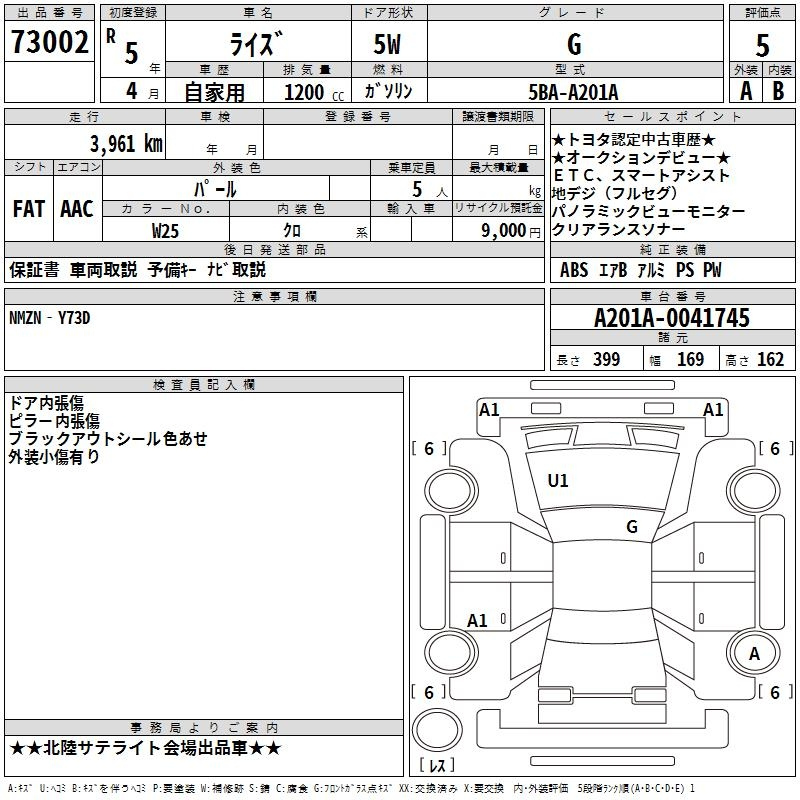 Аукционный лист TOYOTA RAIZE 2023