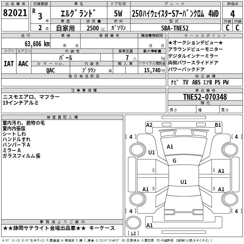 Аукционный лист NISSAN ELGRAND 2021