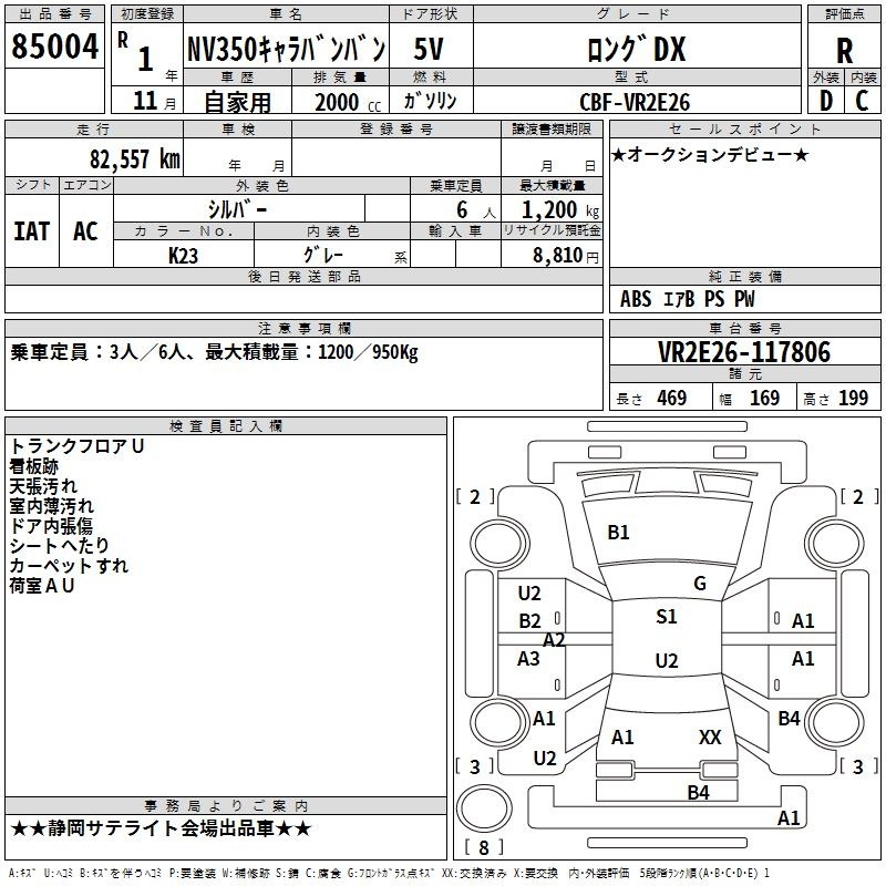 Аукционный лист NISSAN CARAVAN VAN 2019
