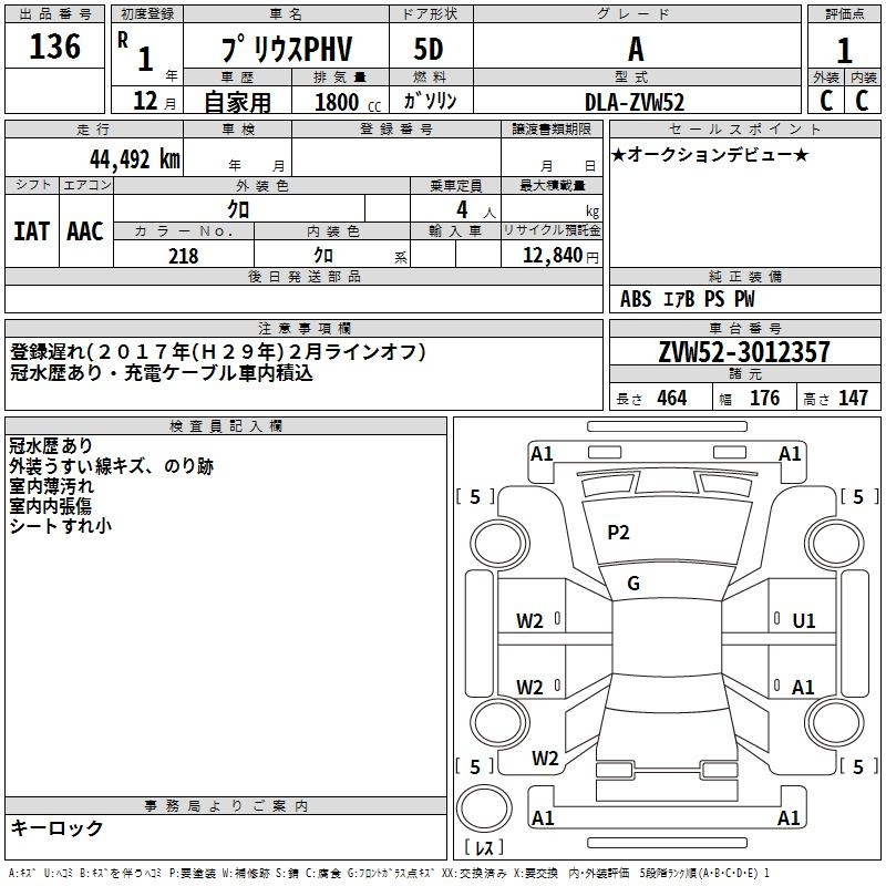 Аукционный лист TOYOTA PRIUS PHV 2019
