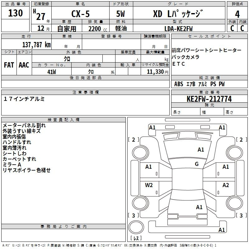 Аукционный лист MAZDA CX-5 2015