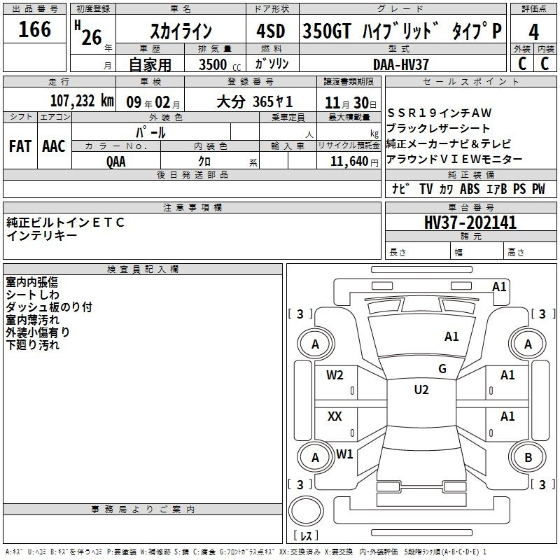 Аукционный лист NISSAN SKYLINE 2014