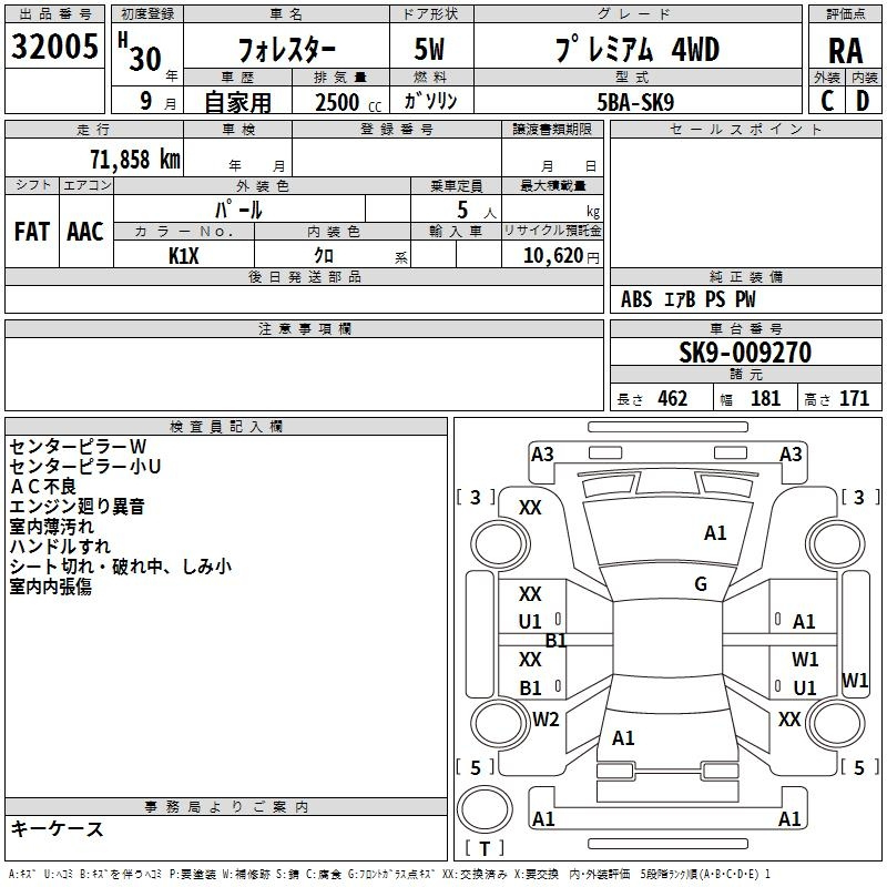 Аукционный лист SUBARU FORESTER 2018