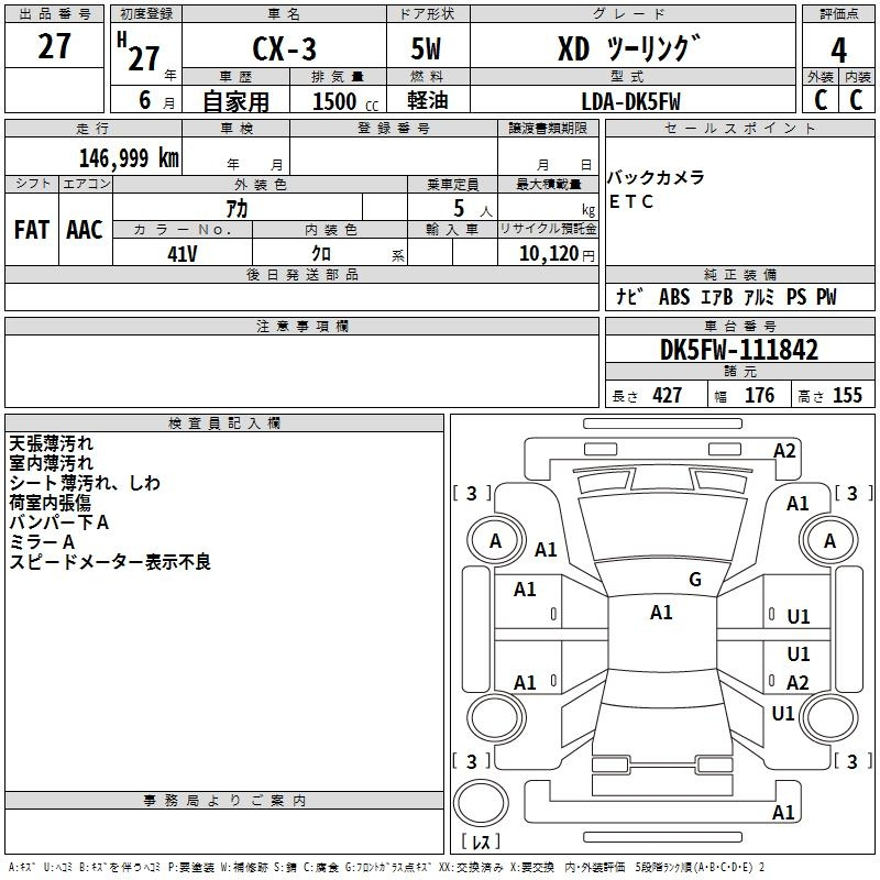 Аукционный лист MAZDA CX-3 2015