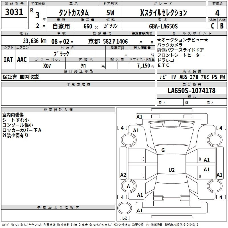 Аукционный лист DAIHATSU TANTO 2021