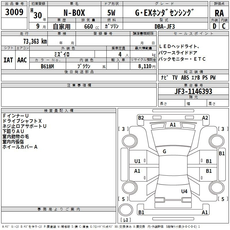 Аукционный лист HONDA N BOX 2018