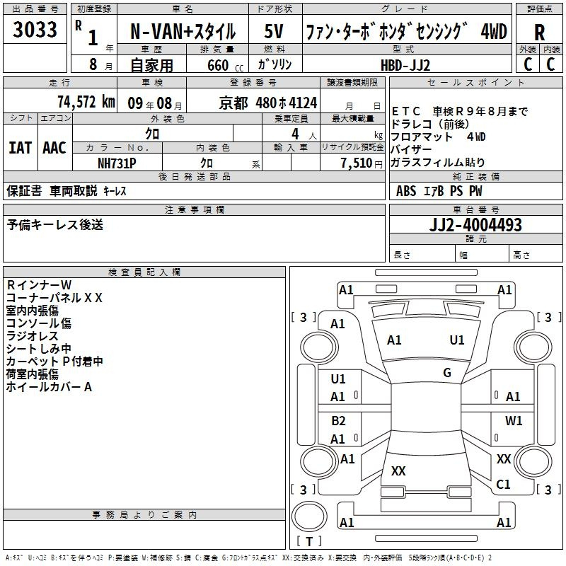 Аукционный лист HONDA N VAN 2019