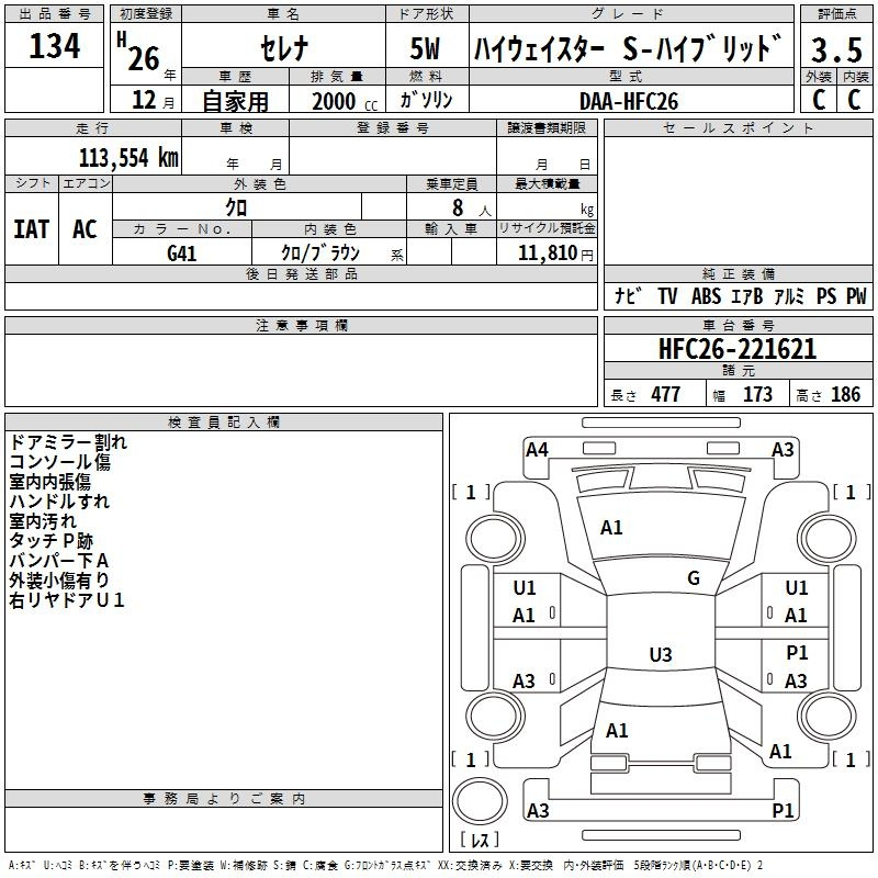 Аукционный лист NISSAN SERENA 2014