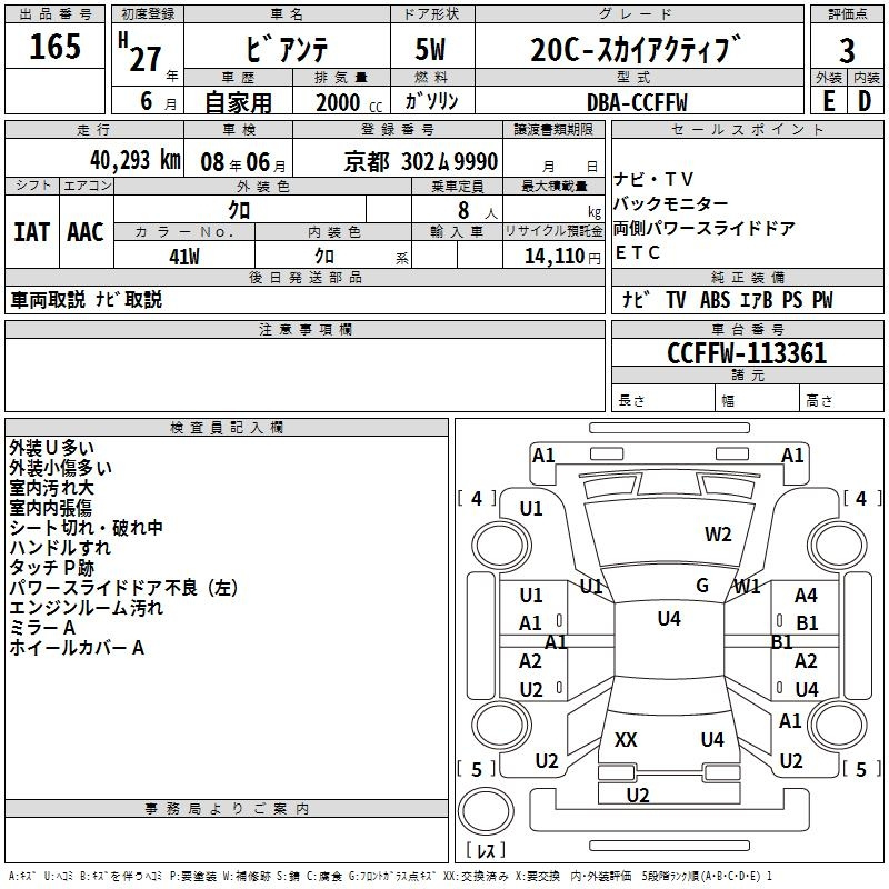 Аукционный лист MAZDA BIANTE 2015