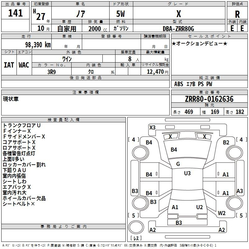 Аукционный лист TOYOTA NOAH 2015